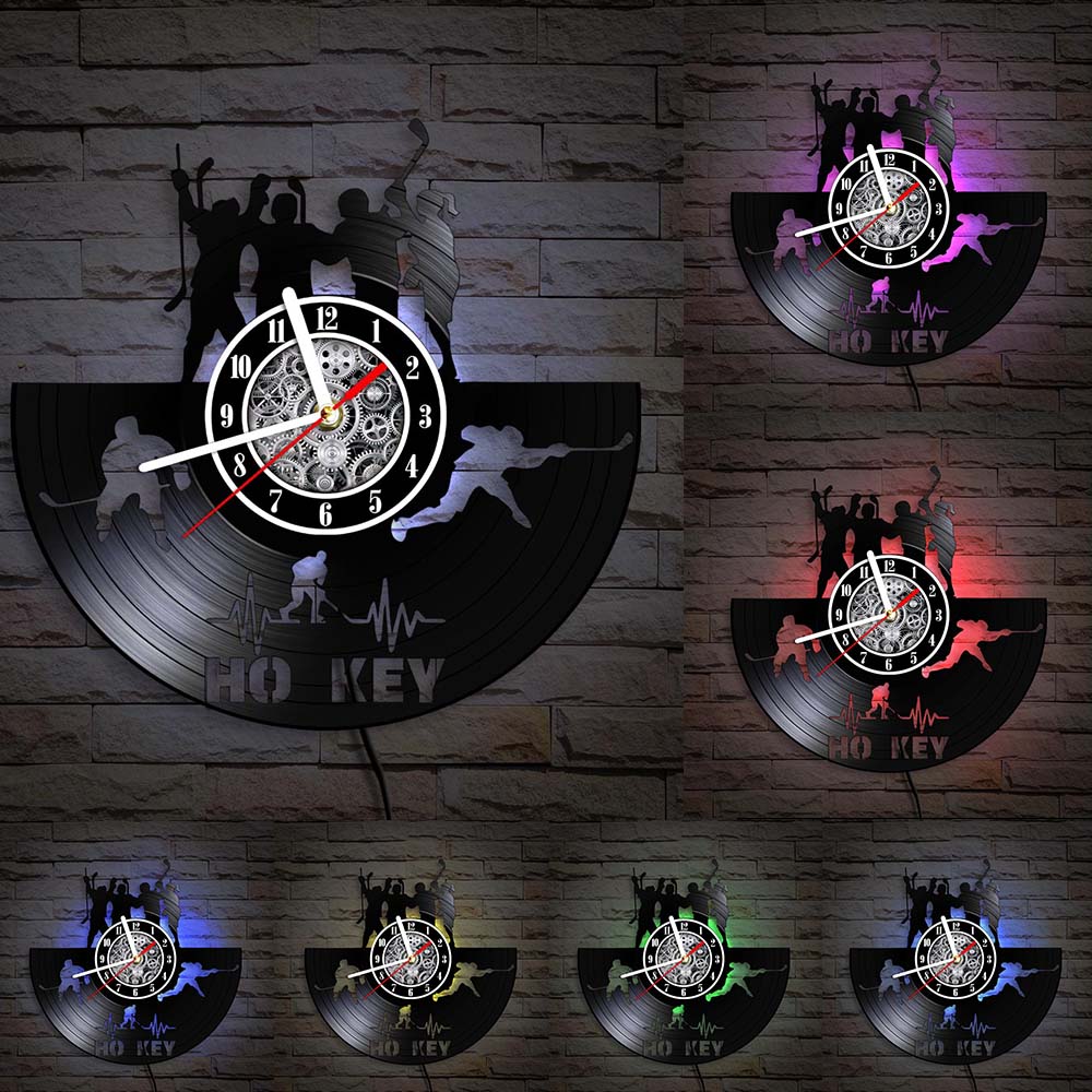 Hockey Wall Clock Hockey Player Silhouette Wall Art Home Decor Vinyl Record Wall Clock Vintage Hockey Fans Gift Handmade Artwork