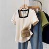 Plus Size Women's Stylish Square Neck Short Sleeve Summer T-shirt - Pure Cotton, Slimming, Up to 200 Jin.