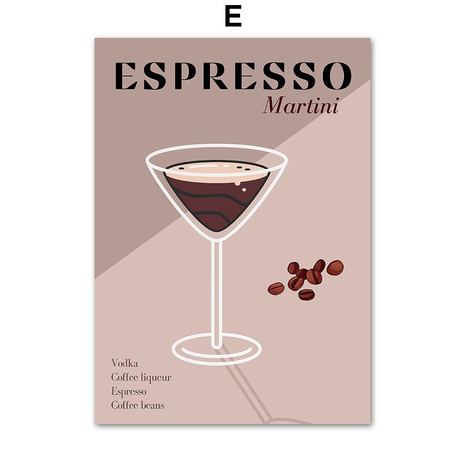 Cocktail Espresso Lemonade Wall Art Canvas Painting Retro Drinks Posters And Prints Pictures For Drink Shop Bar Room Decoration
