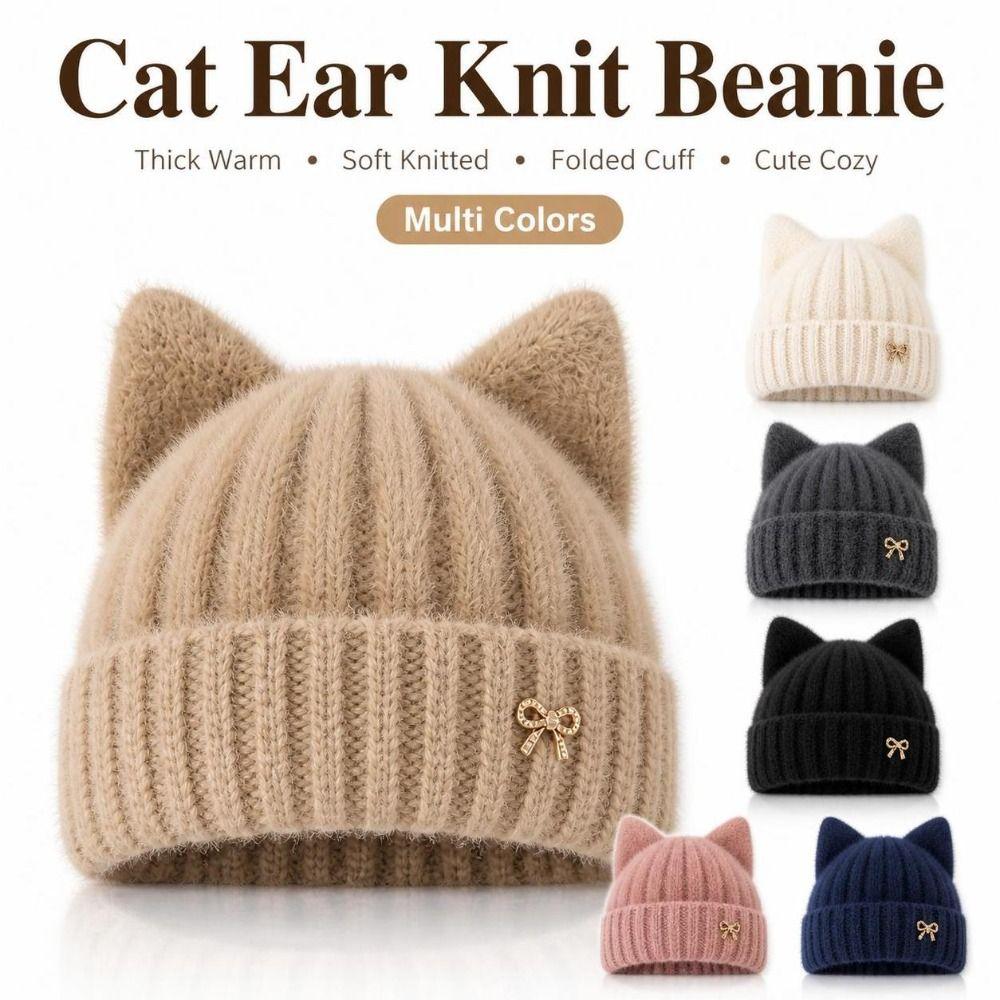 Cat Ear Shape Cat Ear Beanie Knitted Yarn Knitted Cat Hat New Knit Beanie Women's Winter Hat