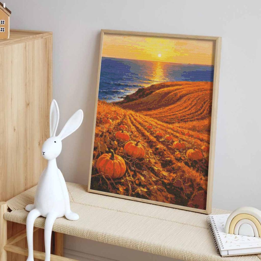 Halloween diamond painting kit handmade diy painting home decoration painting pumpkin patch seaside sunset nature landscape decor