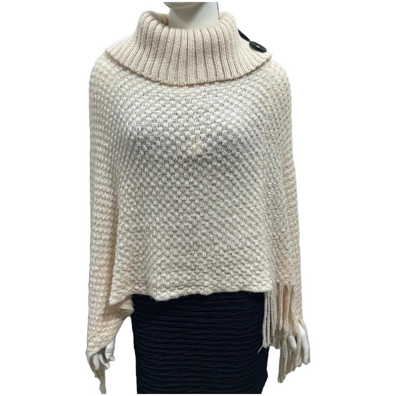 

Turtleneck Sleeveless Sweater Button Tassel Women s Cloak Shawl Fashion Sweater One size абрикосовий