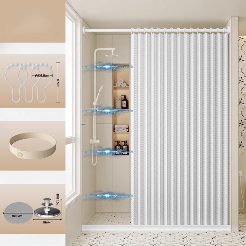 Bathroom Folding Shower Curtain Without Punching Invisible Tarp Toilet Partition Bath Shower Dry and Wet Separation No Rod
