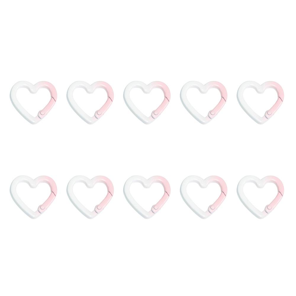 

10pcs Ornament Heart Shaped Carabiner Hook Rings Gradient Color Openable Spring Clasp Gift розовый