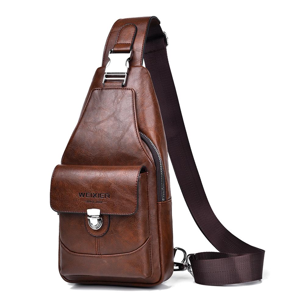 WEIXIER Men's Leather Sling Bag Crossbody Backpack Water-Resistant Shoulder Bag for Travel, Hiking, Daily Commute