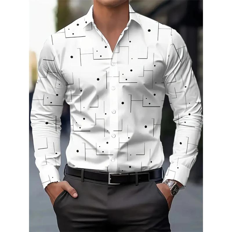 Men's Fashion Polka Dot Digital Print Shirts, Casual Breathable Lapel Button Long Sleeve Shirt Men's Clothing Men's Formal Tops