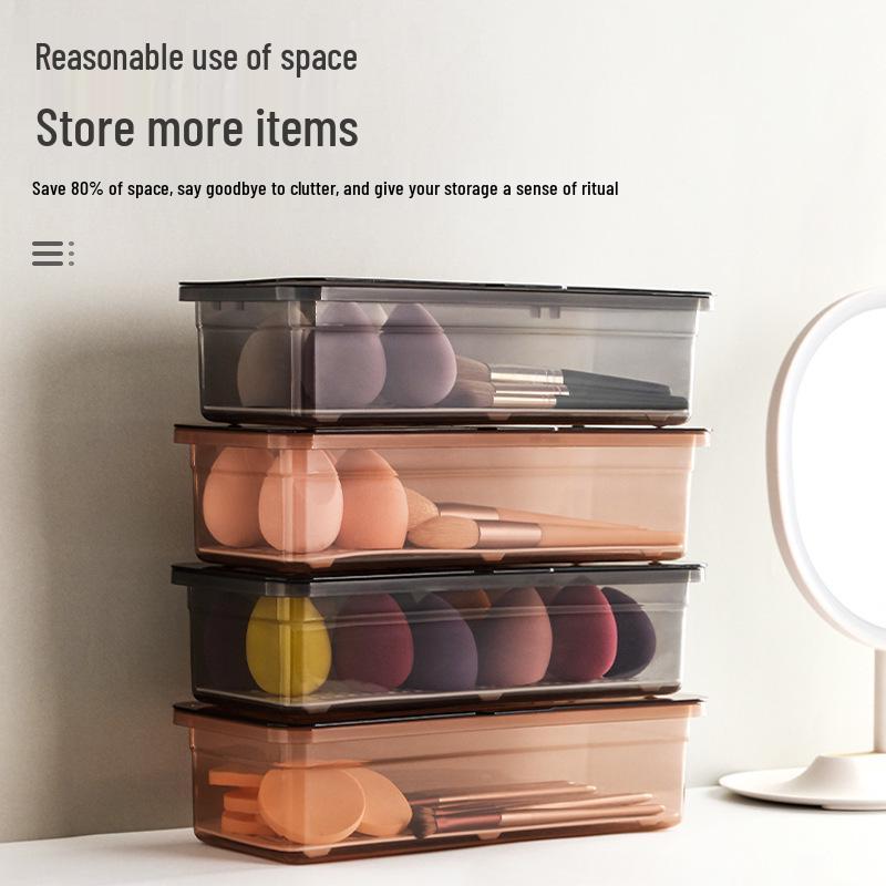 Rectangular Transparent Dustproof Makeup Brush Storage Box with Lid - Large Capacity for Brushes and Beauty Tools