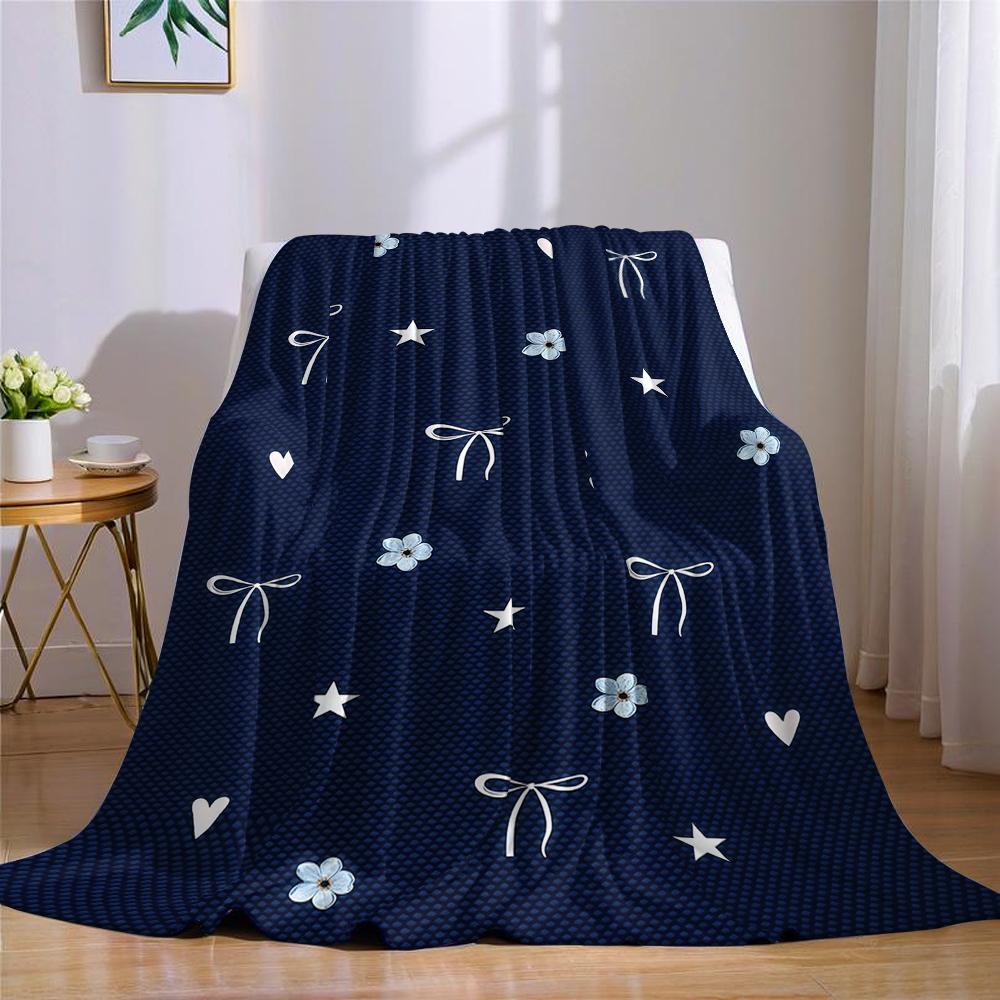 Navy White Bot Flannel Blanket Warm Soft Halloween Christmas Couch Warm Cozy Decorative Decor Gift for All Season