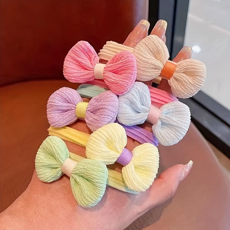 6pcs Sweet Solid Bow Hair Ties for Girls - Soft Polyester Ponytail Holders & Accessories