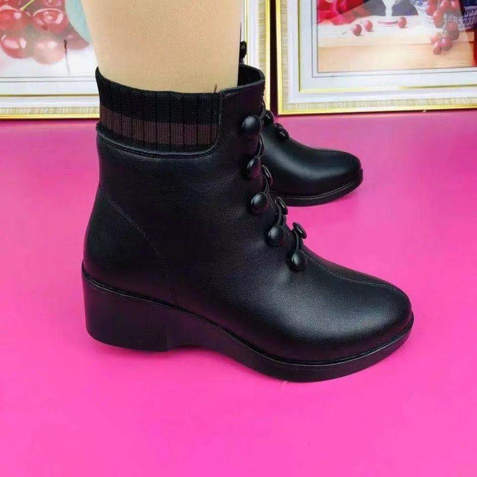 

Women Winter Warm Black Short Boots Vintage Fur Women British Style Lace-up Leather Ankle Boots Ladies Waterproof Zip Up Booties 35 чорний