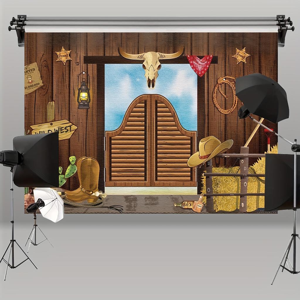Western Party Supplies Western Theme Cabin Barn Banner Cowboy Decoration Photo Booth Background (Wild West)