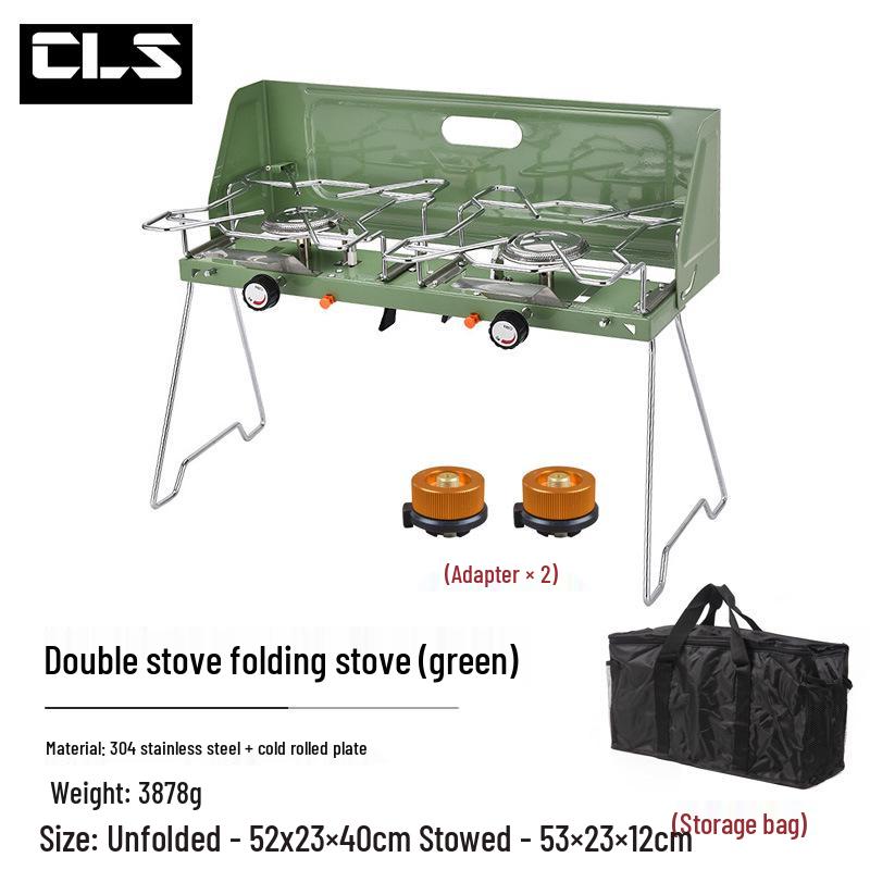 CLS Portable Folding Double-Burner Gas Camping Stove