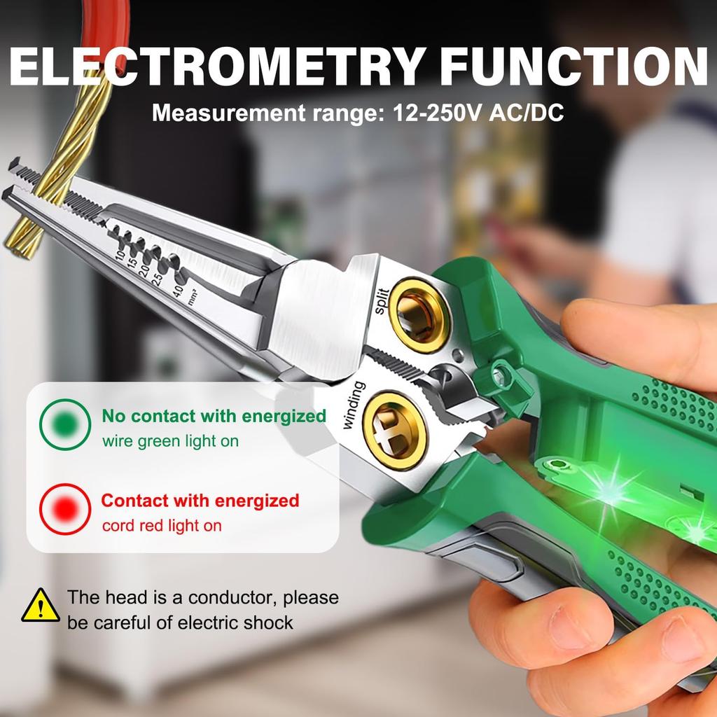 2025 new 8 in 1 Wire Stripper with Voltage Tester, Pinzas De Electricidad, Multi-function Electric Wire Stripping Tool for Cutting and Pulling Pliers,