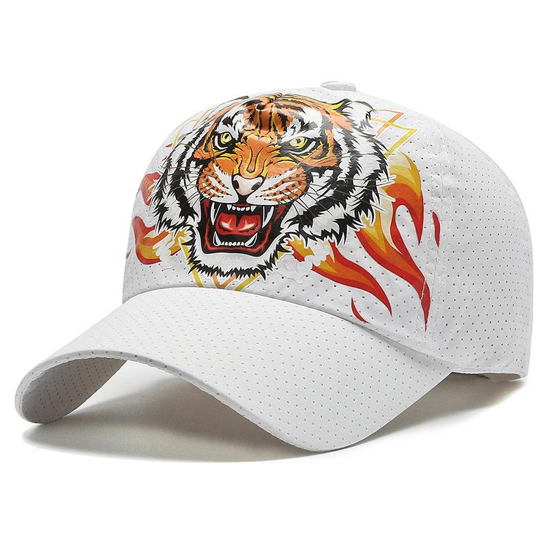 Unisex Quick-Dry Polyester Baseball Cap with Tiger Print - Breathable Sun Protection Dad Hat