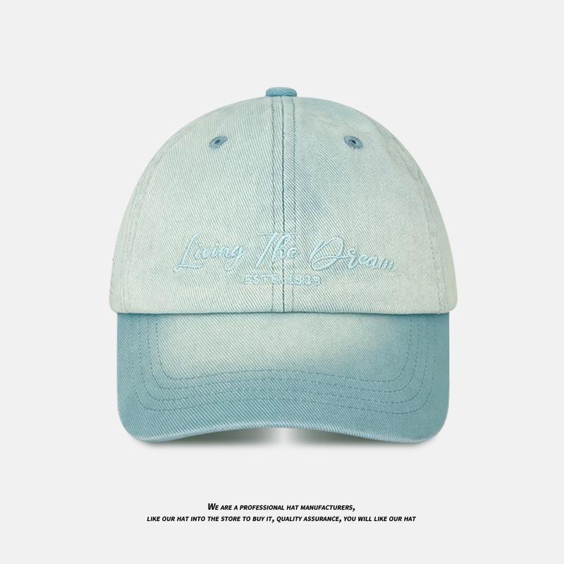 Women Men Baseball Cap, Vintage Denim Hat Embroidery Letters Gradient Color Adjustable Sun Visor Hat