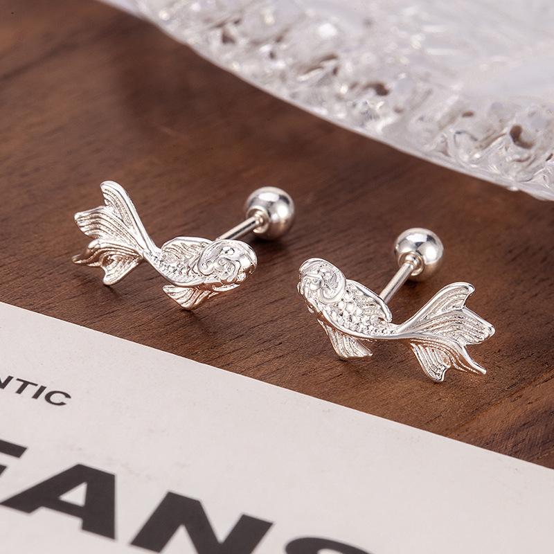 

PANJBJ Copper Color Koi Fish Studs Earring for Women Lucky Exquisite Vintage Trendy Cute Tiny Zircon Gift Dropshipping