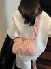 Nylon Shoulder Bag For Women With Drawstring Closure And Wrinkled Design For Daily Casual Wear