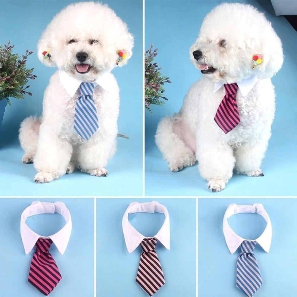 Pet Striped Bow Tie For Dogs Cats Adjustable Magic Stickers Pet Bowtie For Weddings Holidays Parties
