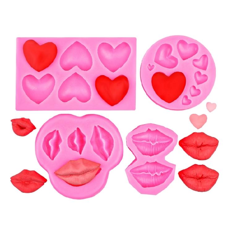4Pcs Heart And Lips Silicone Mold Food Grade Silicone Baking Mold For Chocolate Candy Soap Making Valentine's Day Gift