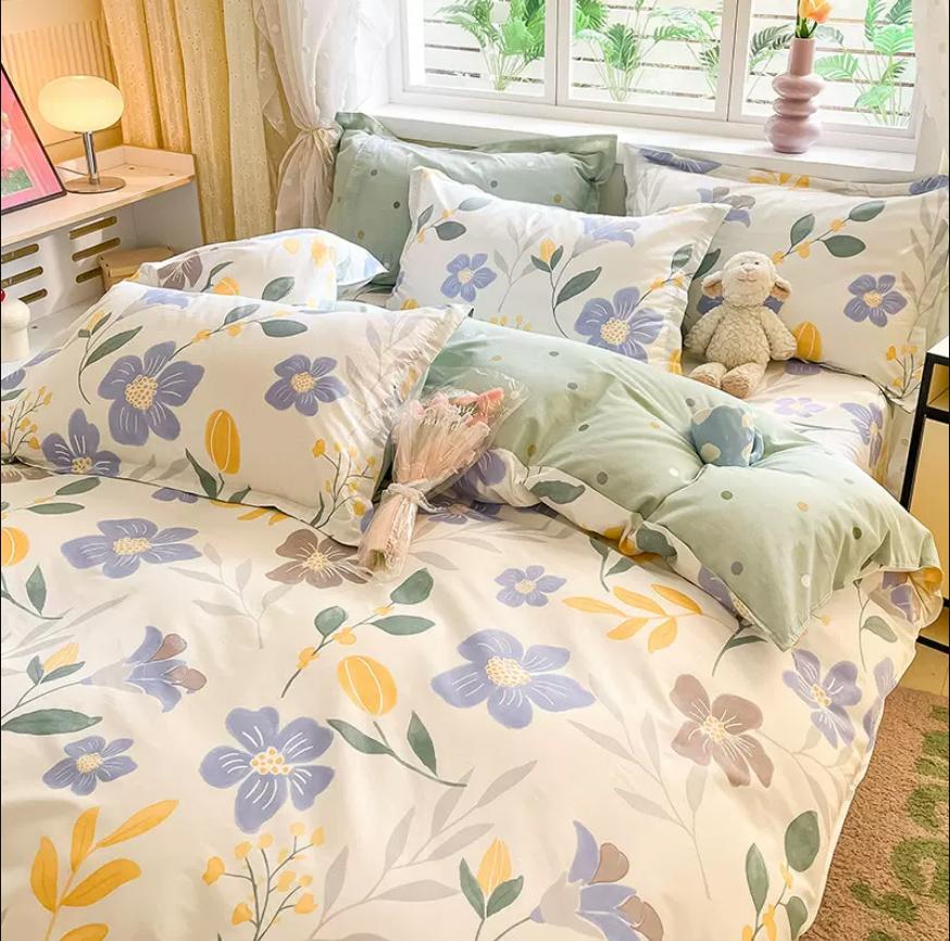 Duvet Cover and 2pc Pillowcases 100% Cotton Cartoon Plaid Printed Bed Linen Twin Full Queen King Size 24 Sizes Home Bedding Set