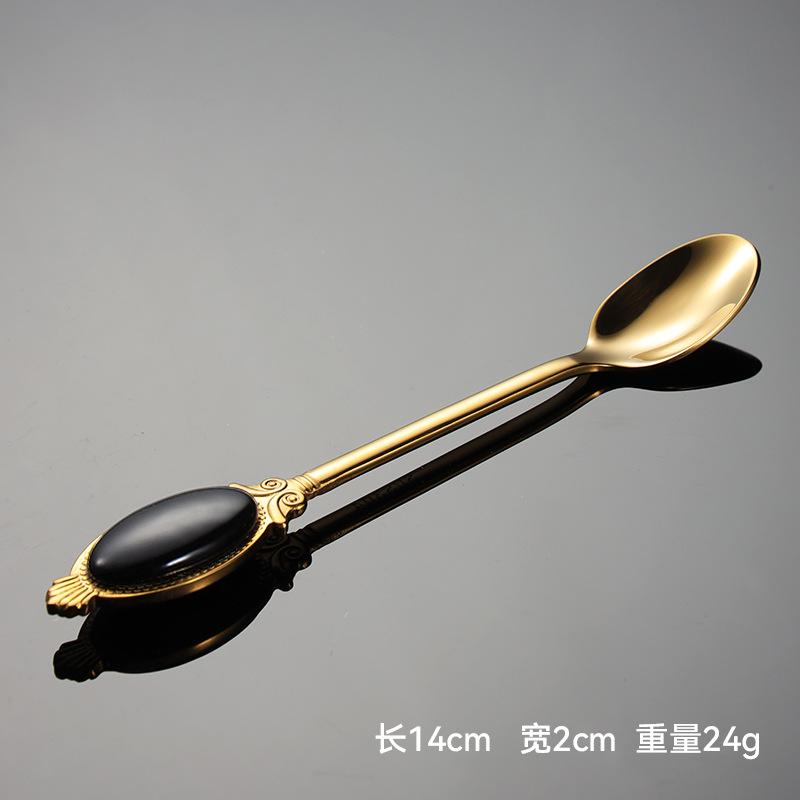 304 Stainless Steel Ceramic Bead Patch Coffee Spoon Gold Colorful Gift Spoon Small Dessert Spoon