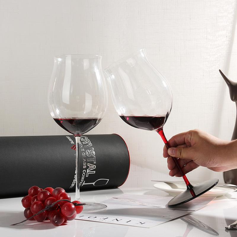 Tulip Black Tie Goblet Modern Light Luxury High Appearance Level Wine Cups Home Burgundy Pot Belly Glass Restaurant Wine Glass