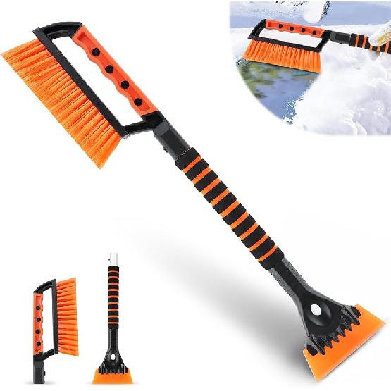 LivTee 32" Snow Brush And Ice Scrapers For Car Windshield, Extendable Car Snow Accessories With Foam Grip, Brush Supports 360 Degree Rotation, Car