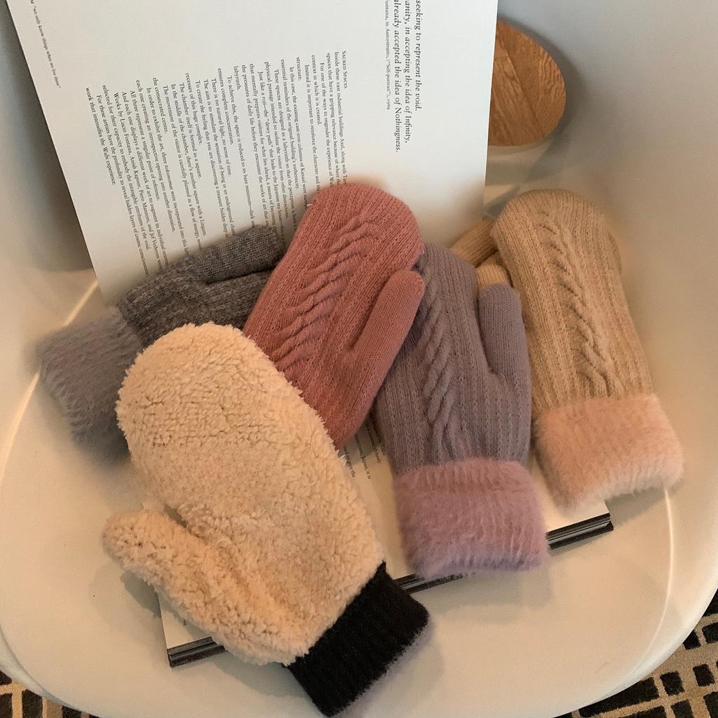 Cold Proof Cycling Gloves for Students Anti Freeze Warm Velvet and Thickened Knitted Gloves for Women  Winter