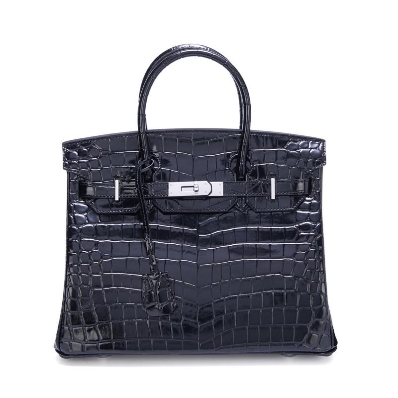 Fashion Genuine Leather Handbag Glossy Crocodile Shoulder Crossbody Bag