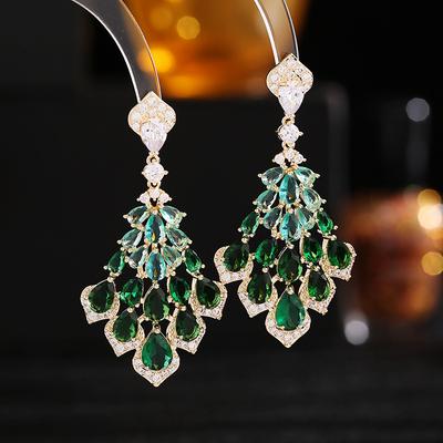 Parlayan Kübik Zirkonya Yelpaze Şeklinde Eardrop 925 Gümüş Iğne Lüks Marka Takı Uzun Çiçek Su Damlası Dangle Küpe