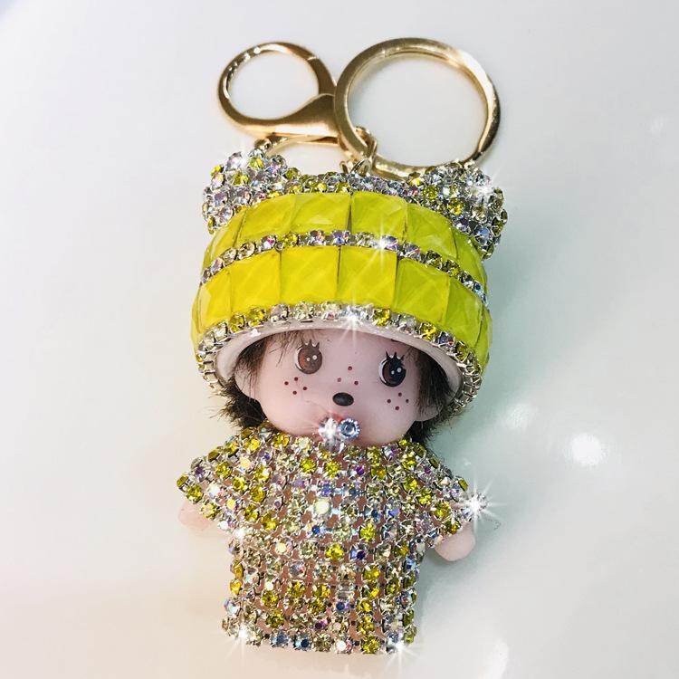 Monchchi Diamond Keychain Cute Monkey Keyring Kawaii Monchichi Hanging Ornament Car Key Chain Children Birthday Gifts s Carry Mini Lightweight