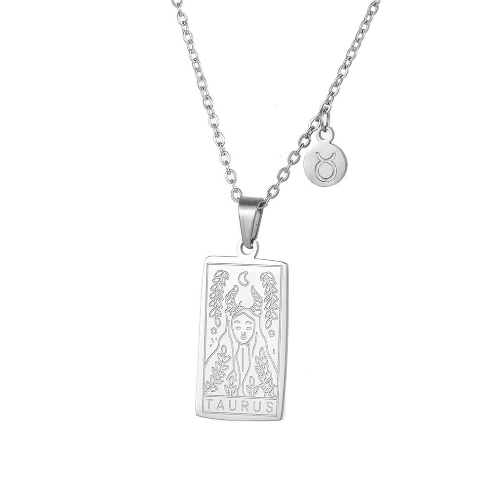 Twelve Constellations Tarot Card Stainless Steel Necklace with Fade-Resistant Pendant
