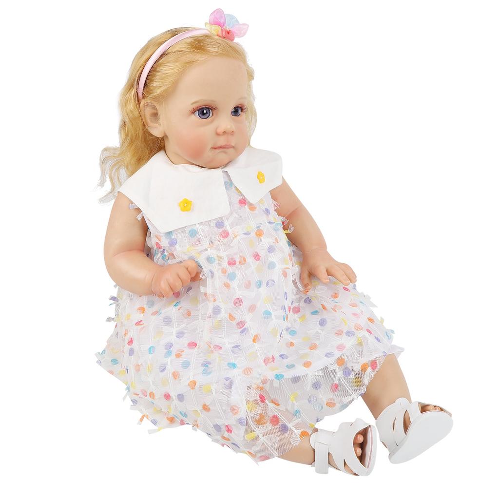 60cm Soft Lifelike Baby Girl Doll Lifelike Long Curly Hair Collectible Art Vinyl Doll