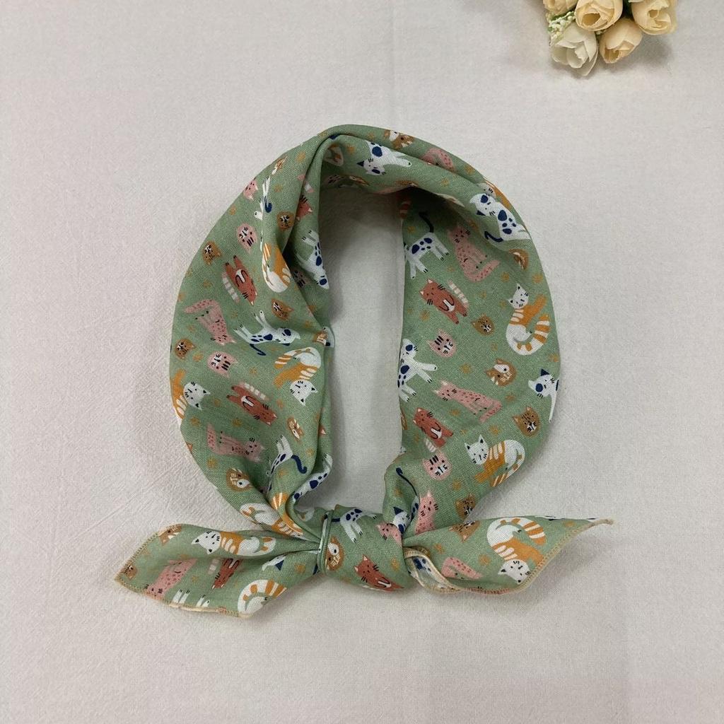 In spring and summer, the new cotton small square scarf for cats is opened for women's travel and vacation decoration, headscarf, sunscreen and neck s