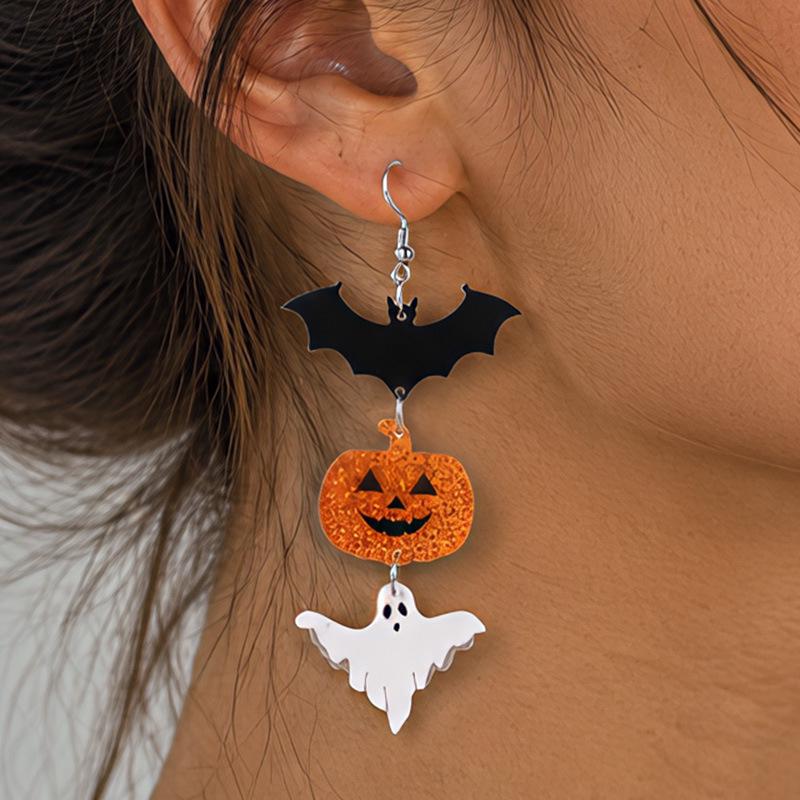 Halloween Acrylic Stud Earrings: Pumpkin, Bat, Ghost & Skull Dangle Accessories