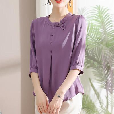 XUEXI Sommer-T-Shirt mit kurzen Ärmeln aus Maulbeerseide für Mama