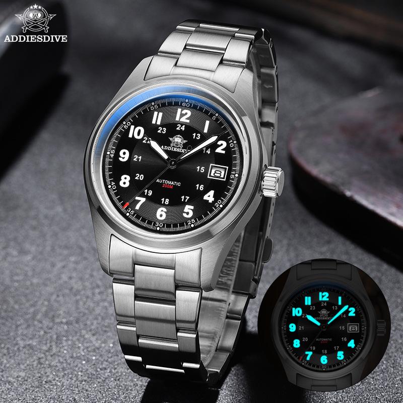 ADDIESDIVE Men's High-End Automatic Mechanical Watch with Calendar, Stainless Steel.