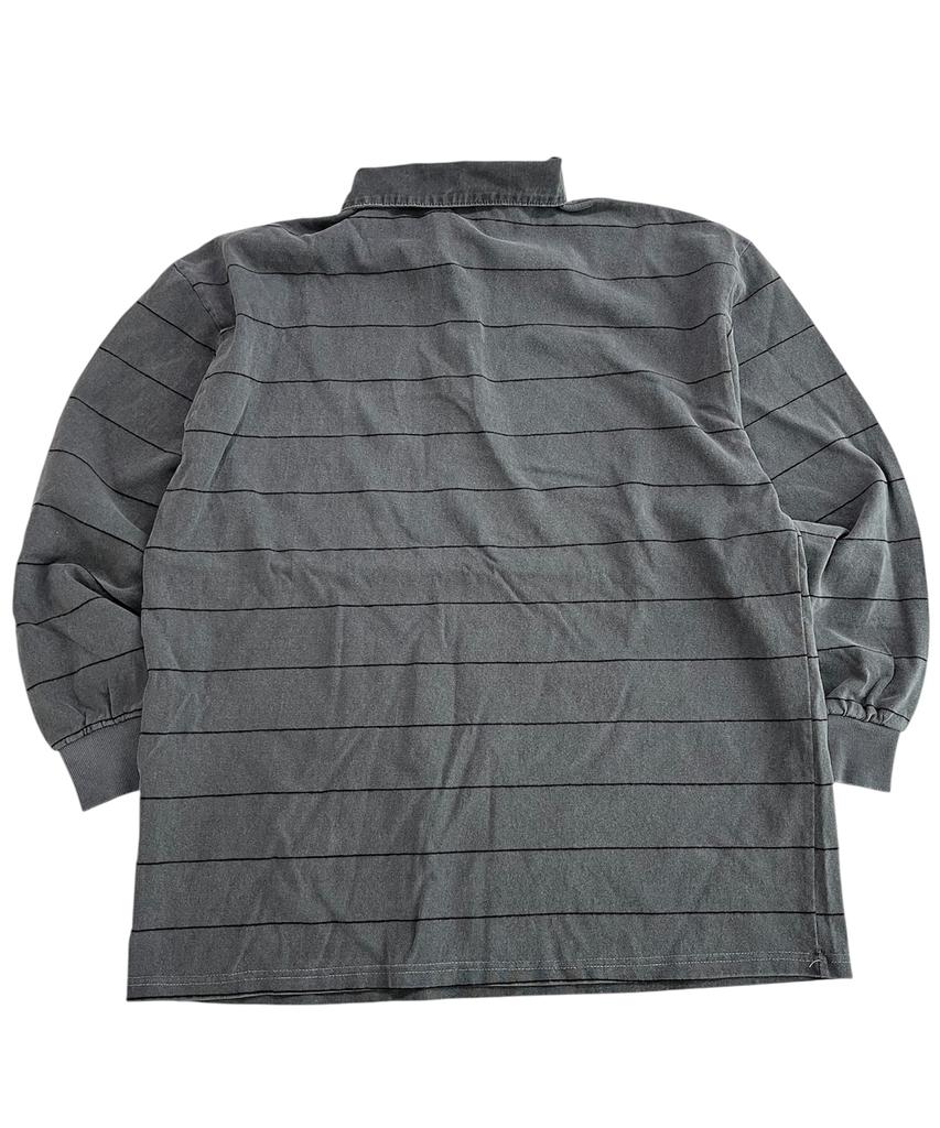 SK8ER ROCK Pigment 88 Pencil Stripe Rugby Shirt ((Charcoal*Black))