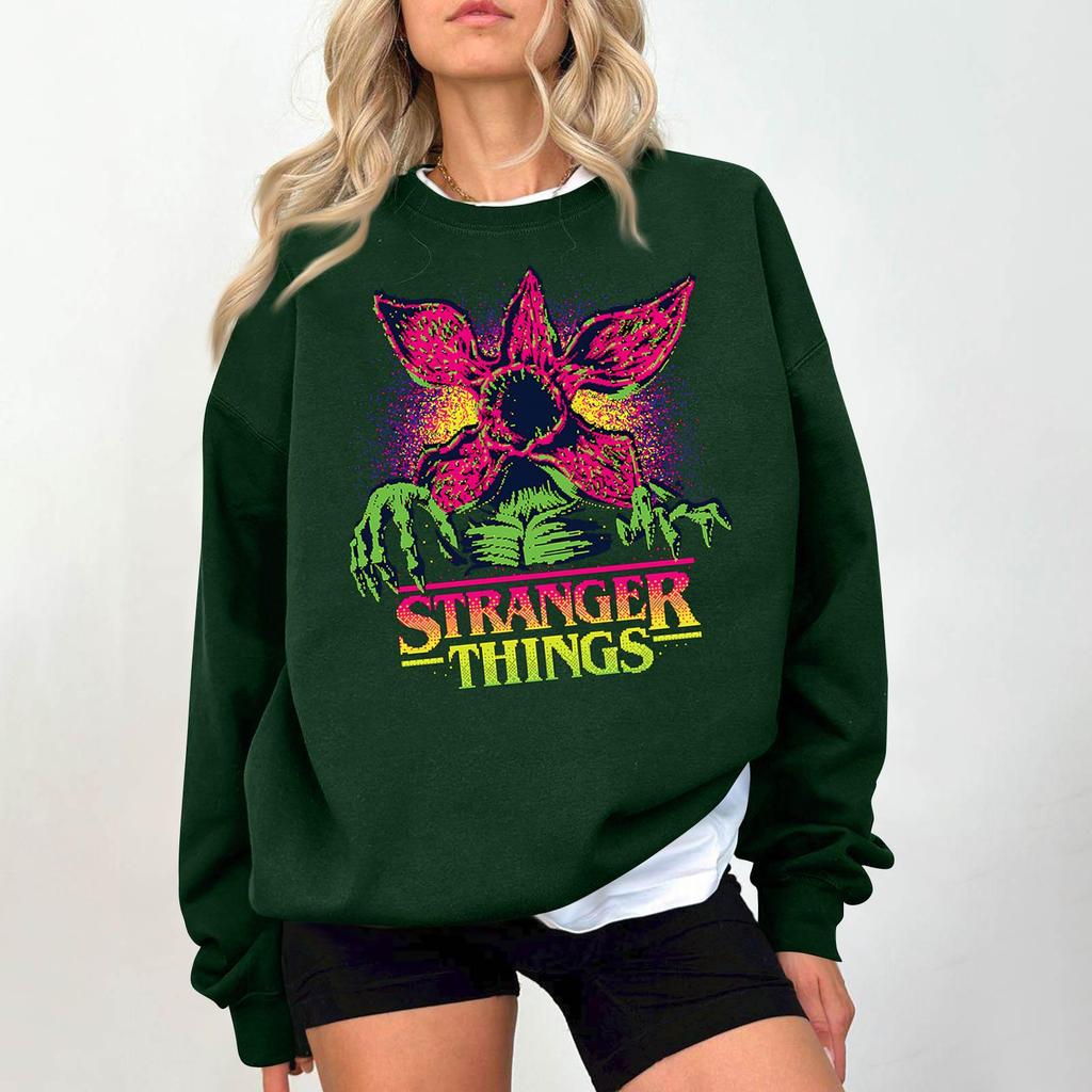 Dámská módní a ležérní mikina s dlouhým rukávem, kulatým výstřihem a potiskem