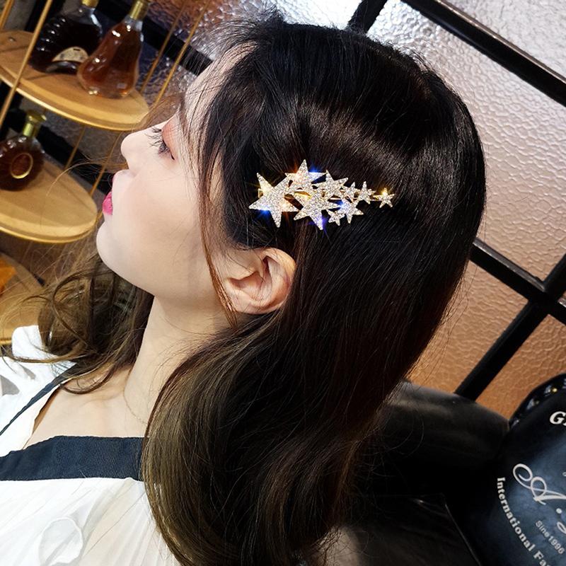 Rhinestone Pentagram Hair Clips Women Styling Hair Clips Glitter Shiny Hairpins