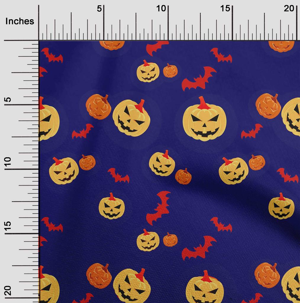 oneOone Cotton Flex Blue Fabric Halloween Sewing Material Print Fabric By The Yard 40 Inch