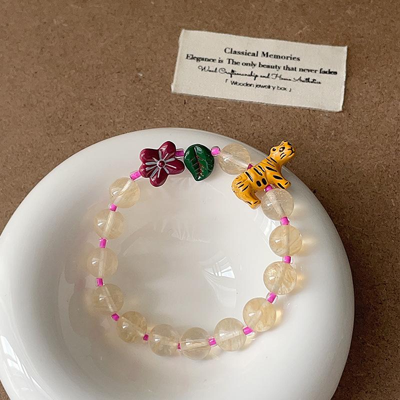 Flower, Leaf, and a Small Tiger Beaded Bracelet Versatile Style
