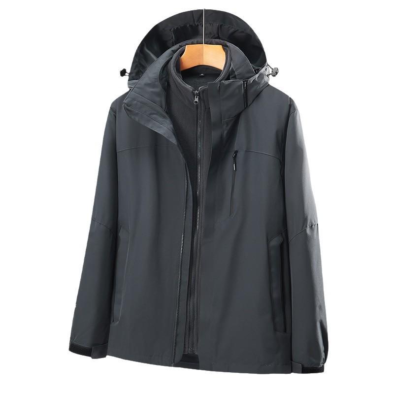 3-in-1 Fleece Lined Hooded Jacket Men Women Outdoor Hiking Camping Skiing 2111