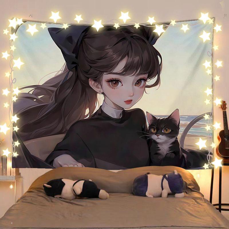 

Anime Girl And Cat Healing Scenery Tapestry Wall Hanging Decorative Fabric for Room Headboard And Background Decoration 74x94cm(29x37in)