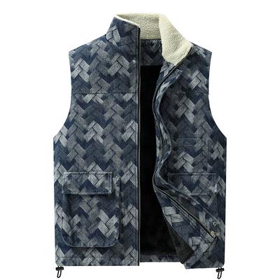 Kamizelka męska casual 2XL-9XL, jesienno-zimowa z grubym futrzanym kołnierzem i podkoszulkiem, męska ciepła kurtka dżinsowa oversize dla mężczyzn w średnim wieku