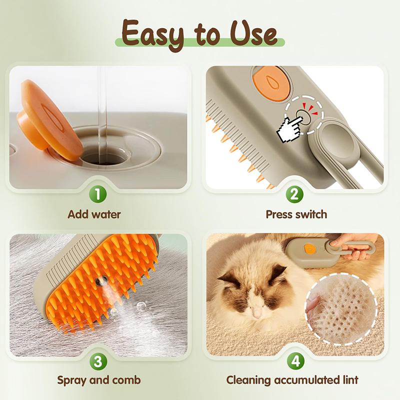 Cat Dog Pet Spray Massage Brush 3 In 1 One Button Steam Spray Folding Rotatable Floating Hair Bath Hair Removal Brush Comb