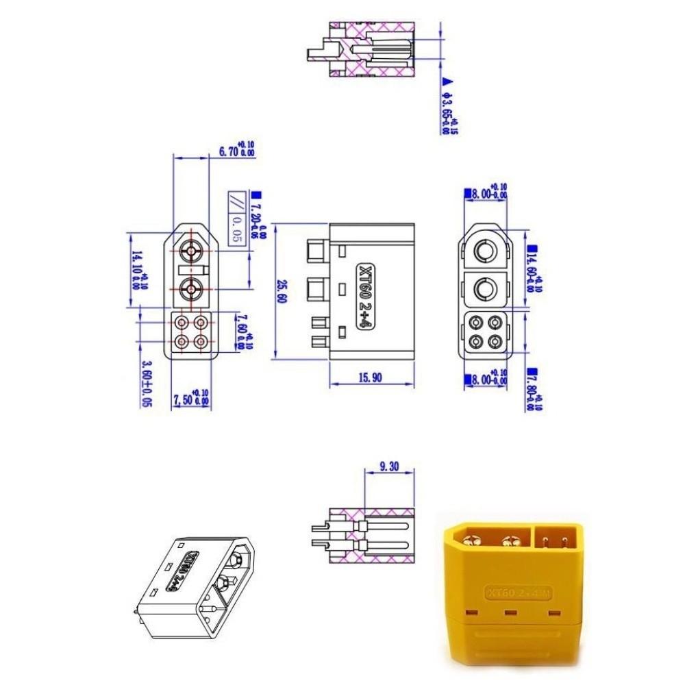Plastic 2+4 XT60 Connector Gold Plated XT60(2+4)-F New XT60(2+4)-M  for RC Vehicles