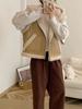 Winter Chic Vintage Leather Lamb Wool Waistcoat Women New Design Thick Hoodied Retro Coat Aesthetic Casual Street Fashion Jacket