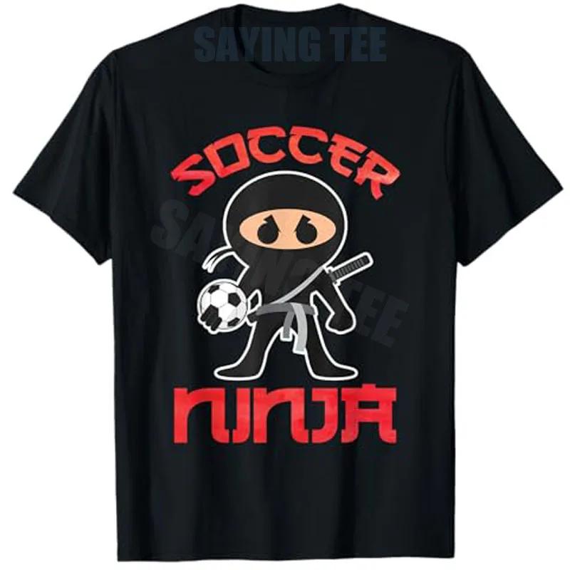 

Soccer Ninja Cartoon Graphic Tee for Unisex Boys Cotton Crewneck TShirt Novelty Gift 4XL