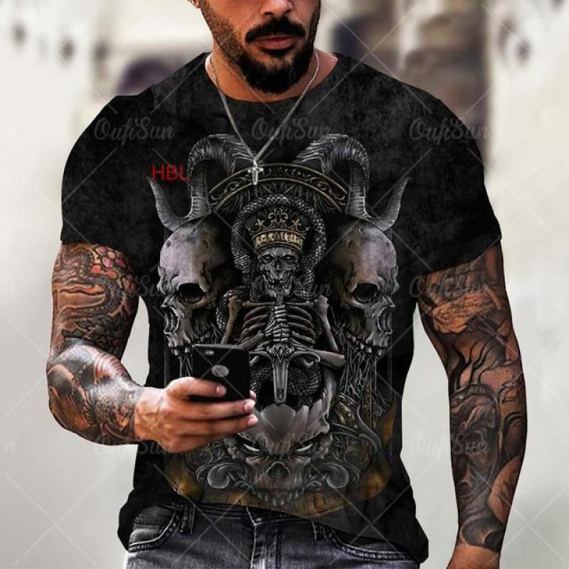 Skull Reaper Pattern T-shirt 3D Men's Street Printing Horror Series T-shirt Summer Fashion Fun Men's Plus Size T-shirt